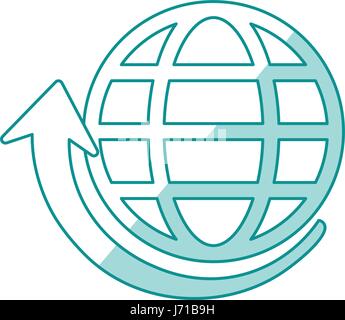 blaue Färbung Silhouette des Globus Erde mit parallelen und Meridiane und Pfeil unten Stock Vektor