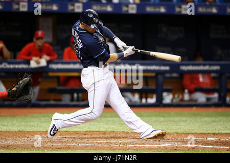 St. Petersburg, Florida, USA. 22. Mai 2017. WILL VRAGOVIC | Times.Tampa Bay Strahlen Shortstop Daniel Robertson (29) singles im siebten Inning des Spiels zwischen den Tampa Bay Rays und die Los Angeles Angels im Tropicana Field in St. Petersburg, Florida am Montag, 22. Mai 2017. Bildnachweis: Willen Vragovic/Tampa Bay Times / ZUMA Draht/Alamy Live News Stockfoto