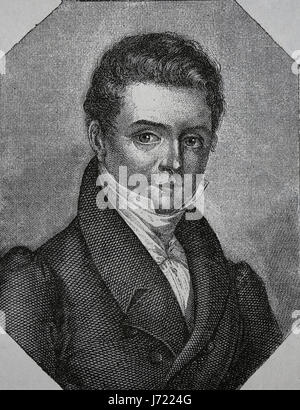 Washington Irving (1783-1859). US-amerikanischer Schriftsteller. Romantik. Gravur, unseres Jahrhunderts, 1883. Spanische Ausgabe. Stockfoto