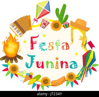 Festa Junina Rahmen mit Platz für Text. Brasilianische Latin American Festival leeren Vorlage für Ihr Design, isoliert auf weißem Hintergrund. Vektor-Illustration. Stock Vektor