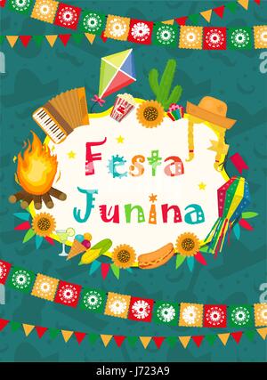 Festa Junina Grußkarte, Einladung, Plakat. Brasilianische Latin American Festival Vorlage für Ihr Design. Vektor-Illustration. Stock Vektor