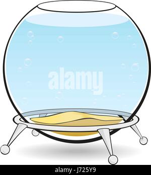 Aquarium auf einem weißen Hintergrund. Ein rundes Aquarium für Fische mit blauem Wasser und Luftblasen auf dem Stand. Vektor-Illustration. Stock Vektor