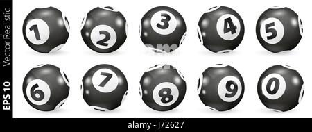 Satz von schwarz / weiß Lotto-Kugeln. Bingokugeln festgelegt. Bingokugeln mit Zahlen. Lotto-Anzahl Kugeln. Realistische Vektor. Lotto-Konzept. Stock Vektor