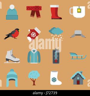 Winter-Symbole festlegen, flache Stil Stock Vektor