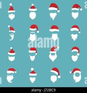 Santa Hüte, Schnurrbart und Bärte Icons set Stock Vektor