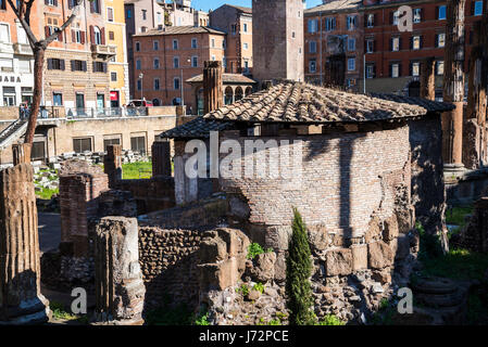 Largo di Torre Argentina ist ein Platz in Rom, die vier republikanische römische Tempel und die Überreste des Pompeius Theaters hostet. Stockfoto