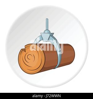 Hydraulischer Kran mit Log-Symbol, Cartoon-Stil Stock Vektor