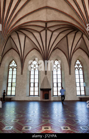 Schloss Marienburg Interieur in Polen, Europa, The Grand Refektorium mit gotische Rippe Fan Tresor im Mittelschloss Stockfoto