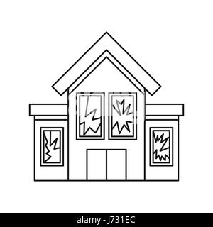 Haus mit zerbrochenen Fensterscheiben Symbol, Umriss-Stil Stock Vektor