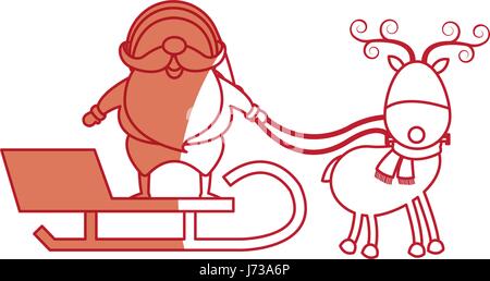 Santa Claus reitet in einem Schlitten im Kabelbaum auf das Rentier Stock Vektor
