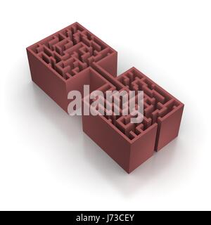 Labyrinth-Lösung komplexer kompliziertes Labyrinth rot Puzzle Objekt Objekte isoliert Stockfoto