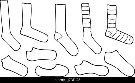 Reihe von verschiedenen Socken isoliert auf weiss Stock Vektor