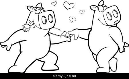 Zwei Comic-rosa Schweine in der Liebe. Stock Vektor