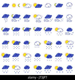 Satz von dreiundvierzig Prognose Wetter Farbe einfach Vektor-Icons auf dem weißen Hintergrund isoliert Stock Vektor