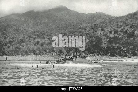 Wrack der spanischen Kreuzer Cristobal Colon, 3. Juli 1898 während des Spanisch-Amerikanischen Krieges in der Schlacht von Santiago de Cuba, zerstört Stockfoto