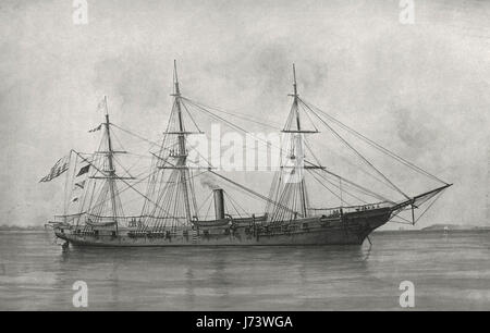 Die USS Hartford, Admiral Farragut Flaggschiff 1864 während des amerikanischen Bürgerkrieges Stockfoto