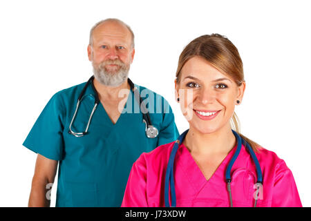Bild einer jungen Krankenschwester und Arzt auf einem isolierten Hintergrund Stockfoto