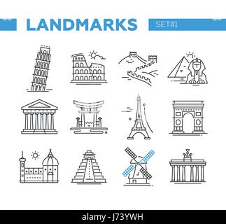Eingestellt von weltberühmten Sehenswürdigkeiten - Linie Design-Ikonen Stock Vektor