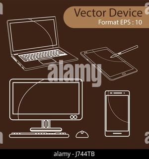 Satz von Digital-Geräte-Computer-Monitore, Laptops, Tablets und Handys. Elektronische Gadgets isoliert, Vektor-Illustration. Stock Vektor