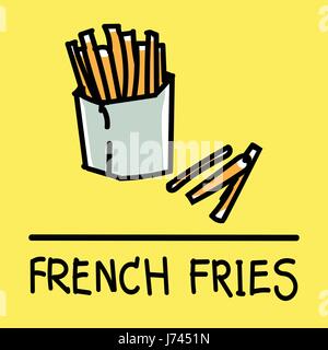 Süße Pommes frites handgezeichneten Stil, Zeichnung, Vektor-Illustration von Hand gezeichnet. Stock Vektor