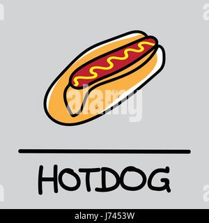 Niedliche Hotdog handgezeichneten Stil, Zeichnung, Vektor-Illustration von Hand gezeichnet. Stock Vektor