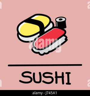 Süße Sushi handgezeichneten Stil, Zeichnung, Vektor-Illustration von Hand gezeichnet. Stock Vektor