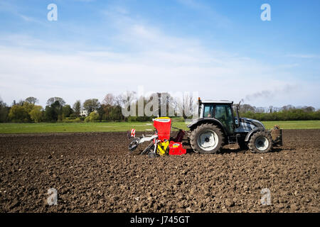 Frühling-Samen Bohren im Vale of York, Middlethorpe Ings, York, England, UK Stockfoto