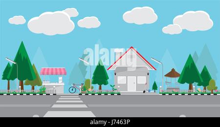 Stadtstraße und Store, Vektor-Illustration, einem flachen Stildesign. Stock Vektor