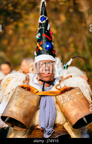 Charakter namens Zarramaco. La Vijanera, ein Winterkarneval. Silió, Molledo, Kantabrien, Spanien, Europa Stockfoto