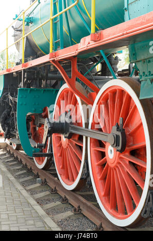 Rad-Detail Oldtimer Dampflok-Zug Stockfoto