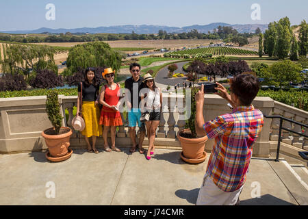 Touristen, Besucher, Chateau, Domaine Carneros, Napa, Napa Valley, Napa County, California, Vereinigte Staaten von Amerika Stockfoto