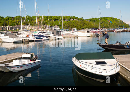 Blick auf Fish Creek Hafen, Fish Creek, Wisconsin. Stockfoto