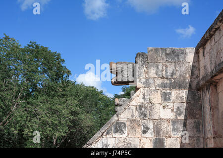 Kopf Stein Jaguar-Statue auf der Plattform der Adler und Jaguare in Maya-Ruinen von Chichen Itza, Mexiko Stockfoto