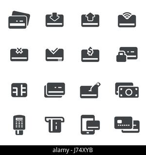 Schwarze Kreditkarte Vektor-Icons set auf weißem Hintergrund Stock Vektor