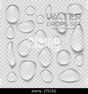 Realistische transparente Wassertropfen. Vektor-illustration Stock Vektor