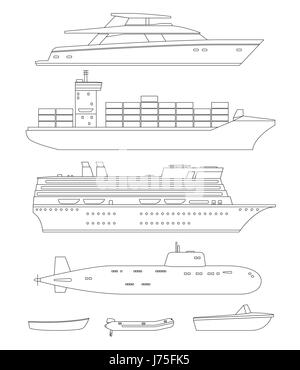 Schiffe und Boote Strichzeichnungen Stock Vektor