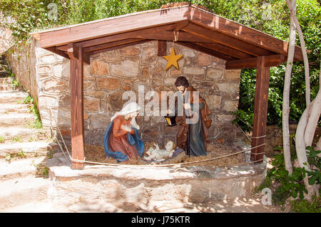 Joseph Mary und Jesuskind Statuen im Haus der Mutter Maria, Ephesus, Türkei Stockfoto