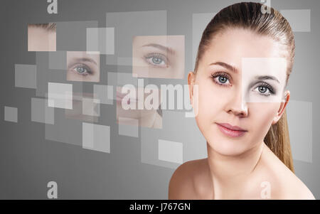 Weibliches Gesicht gesammelt aus verschiedenen Teilen Stockfoto