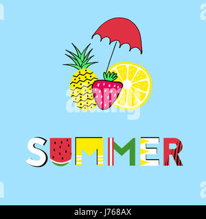 Sommer-Grafiken mit frischen Früchten und text Stockfoto