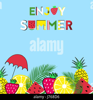 Sommer-Grafiken mit frischen Früchten und text Stockfoto