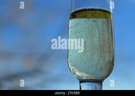 Glas Sekt im Freien. Fokus auf Vordergrund. Stockfoto
