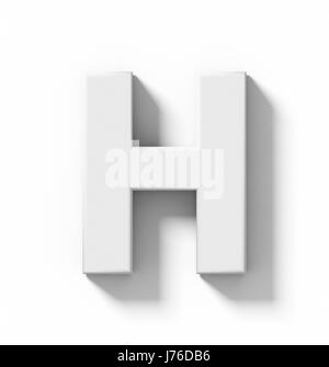 Buchstabe H 3D weiß isoliert auf weiß mit Schatten - orthogonale Projektion - 3d rendering Stockfoto