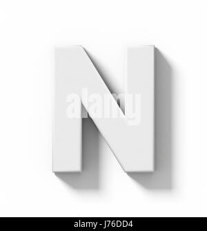 Buchstabe N 3D weiß isoliert auf weiß mit Schatten - orthogonale Projektion - 3d rendering Stockfoto