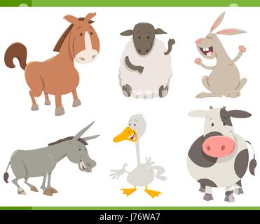 Cartoon Illustration fröhliche Bauernhof Tier Figuren Sammlung Stock Vektor