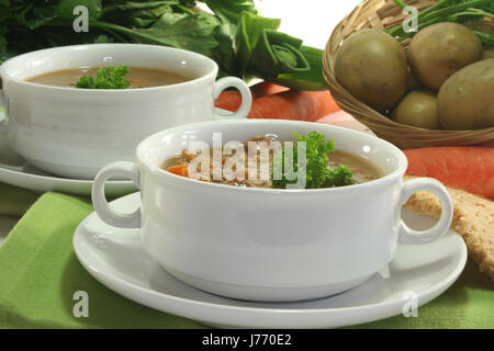 Objektiv Petersilie Mulligan Hausmannskost Suppe braun bräunlich Brünette Gemüse Objektiv Stockfoto