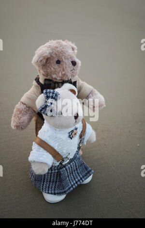 Paar Teddybär stehend am Strand Stockfoto