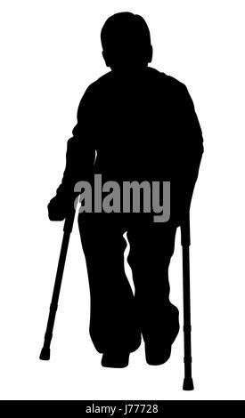 Person behindert Krücken ungültig Behinderte Behinderung Handicap Beine Menschen Stockfoto