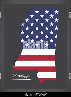 Mississippi Karte mit amerikanischen Nationalflagge illustration Stock Vektor