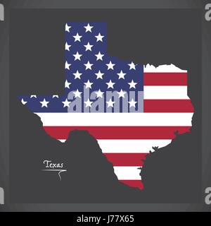 Texas-Karte mit amerikanischen Nationalflagge illustration Stock Vektor