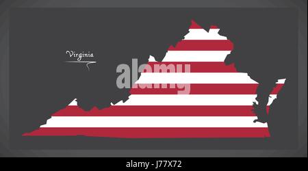Virginia-Karte mit amerikanischen Nationalflagge illustration Stock Vektor